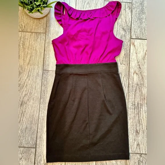 Forever 21 Magenta & Black Pencil Skirt Mini Dress with Sleeveless Ruffle Top - Picture 6 of 6